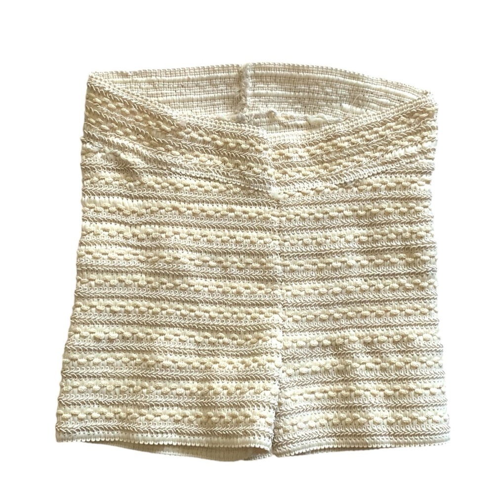 Cream S ribbed embroidered textured bootie boho hippie festival knit Lagen look‍